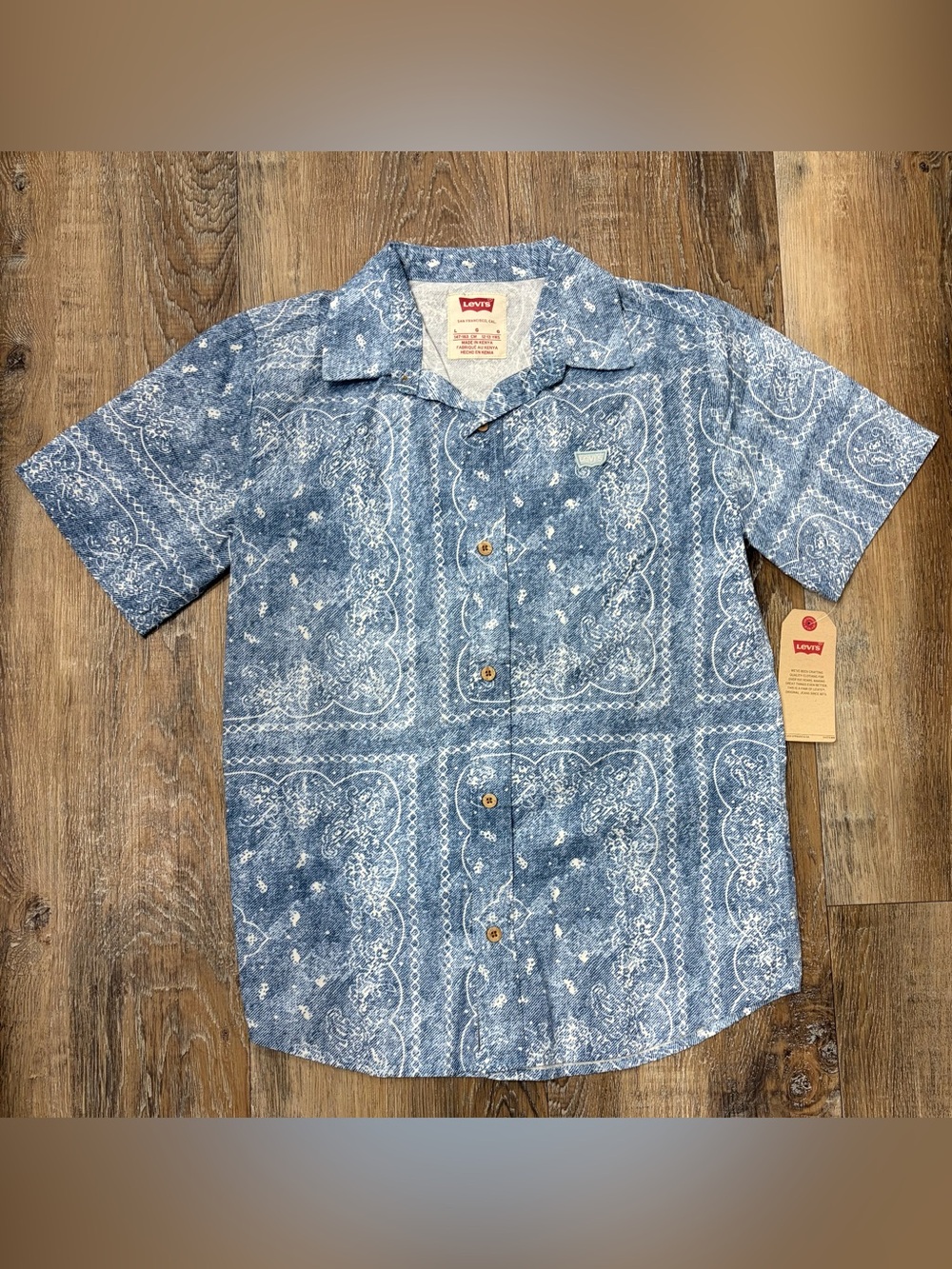 Levi's Light Blue Bandana-Print Button-Up Shirt, Boys Size Large